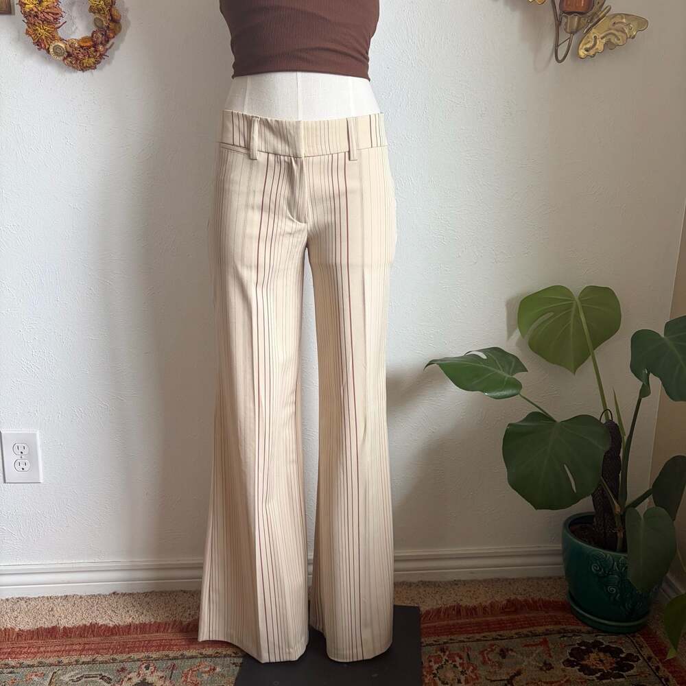 XNKBasic Y2K Cream and Maroon Pinstripe Wide Leg Pants